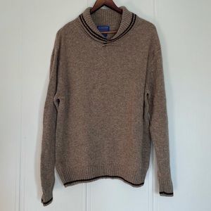 Pendleton Men's V-Neck Sweater in Light Brown with Dark Trim